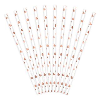 10 ROSE GOLD HEARTS PAPER STRAWS PARTY DECOR