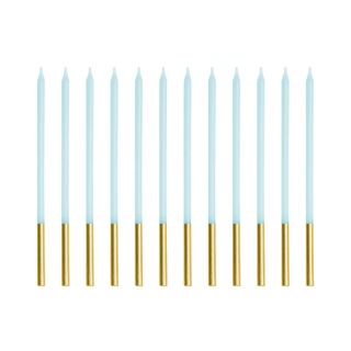 12 LIGHT BLUE CANDLES - GOLD PARTYDECO 14 CM.