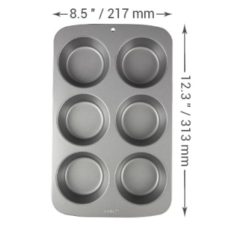 PME Non Stick 6 Cup Large Muffin Pan - (31.3 x 21.7 x 4cm / 12.3 x 8.5 x 1.6”)