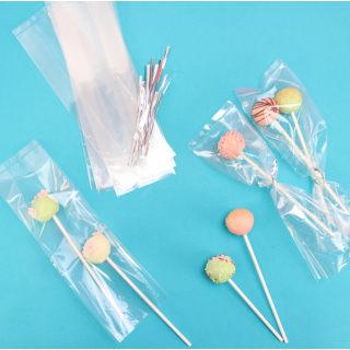 Cake Pop Bags with Silver Ties (254 x 76mm / 10 x 3”) - Set Of 25