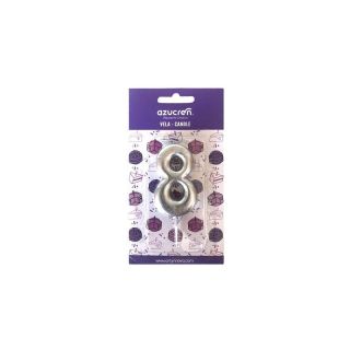 Numeral Candle Silver - Number 8 - 60mm