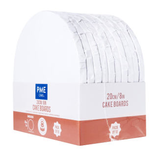 PME - 8" Round Cake Boards with Wrapped Edges, White - Pack of 10