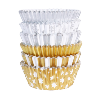 PME : Christmas Foil-lined Cupcake Cases - Metallic Gold & Silver (Pack of 100)