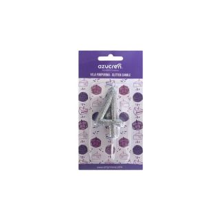 CANDLE Nº 4 SILVER GLITTER WITH BLISTER