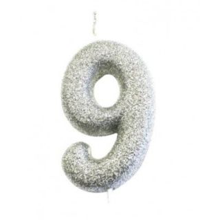 CANDLE Nº 9 SILVER GLITTER WITH BLISTER