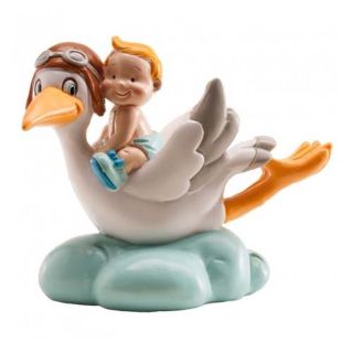 STORK FLYING BLUE 10 CM. DEKORA ( 310112 )