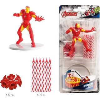 Dekora - Cake Decorating Kit with Birthday Candles + Marveiron Marvel Legends Iron Man Decorative Figures, red, 11 x 5 x 23 cm, 303005