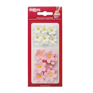 BLISTER PACK OF 7 WHITE AND 7 PINK SUGAR DAISIES DEKORA