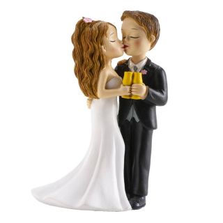 Wedding couple with glass and kiss 16cm. DEKORA